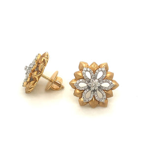 14K Yellow Gold Flower Motif Diamond Stud Earrings