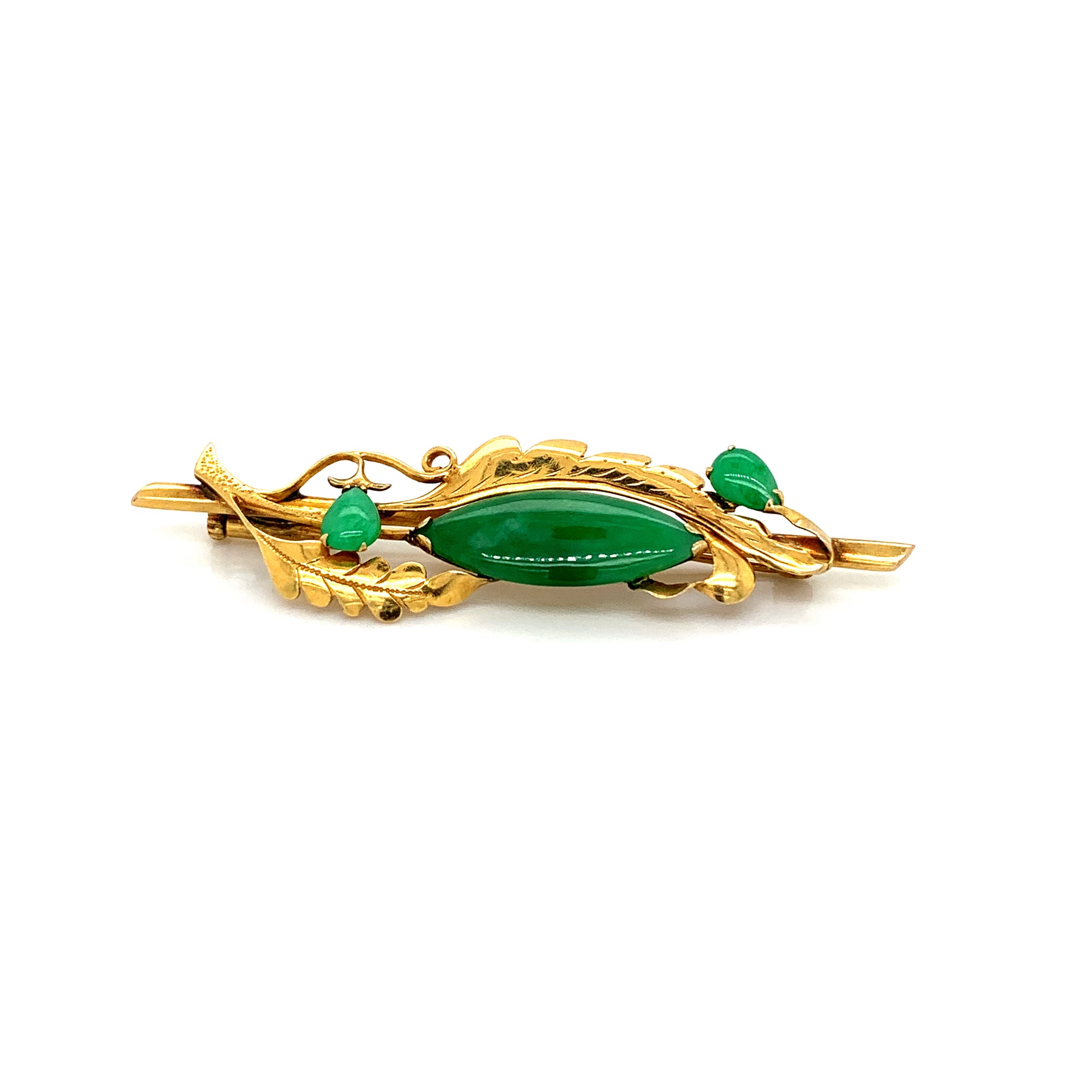 18K Yellow Gold Vintage Jadeite Pin