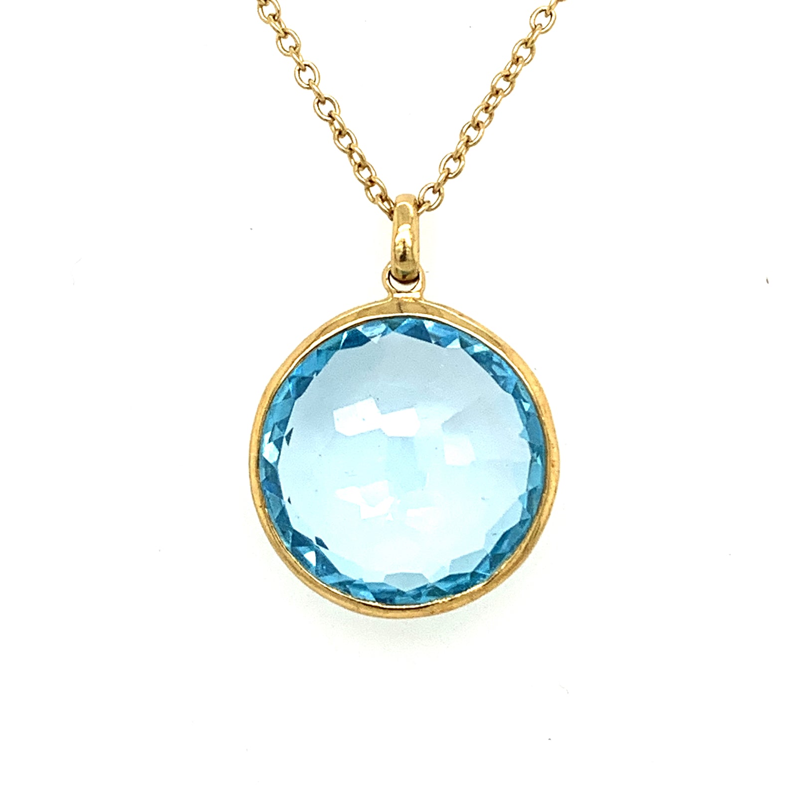 18K Yellow Gold Bezel Set Blue Topaz Necklace
