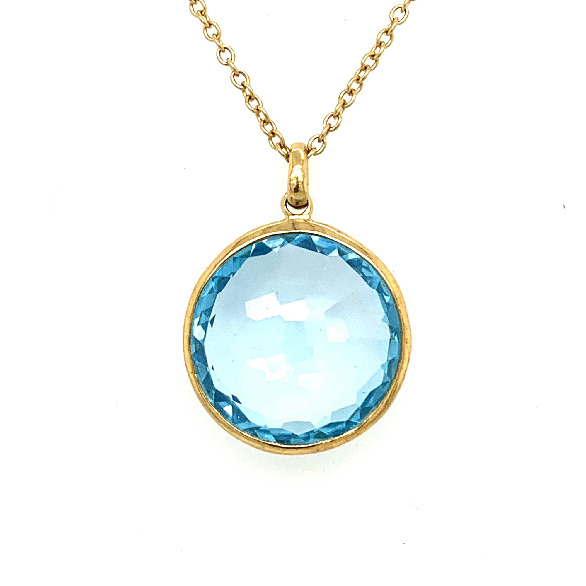 18K Yellow Gold Bezel Set Blue Topaz Necklace