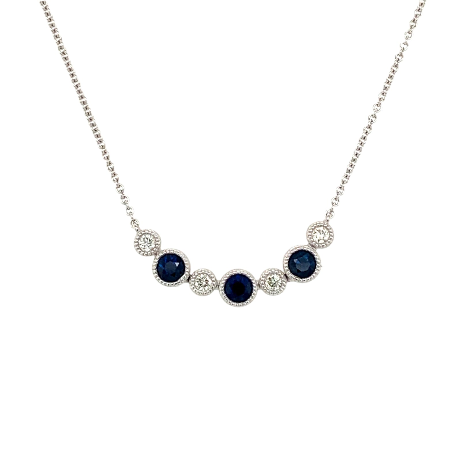 14K White Gold Alternating Sapphire & Diamond Necklace