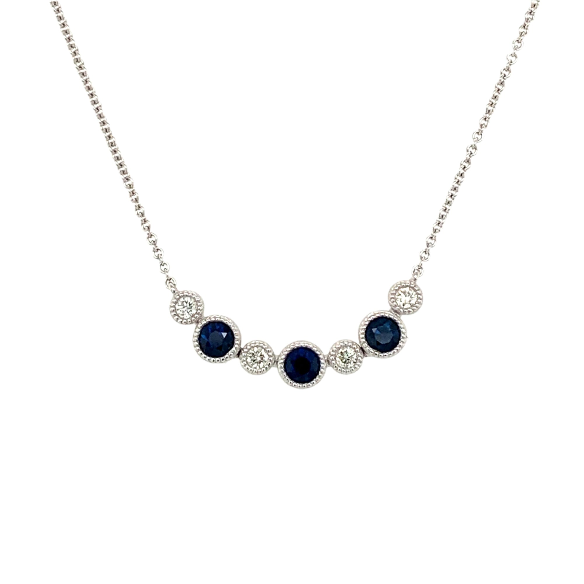 14K White Gold Alternating Sapphire & Diamond Necklace