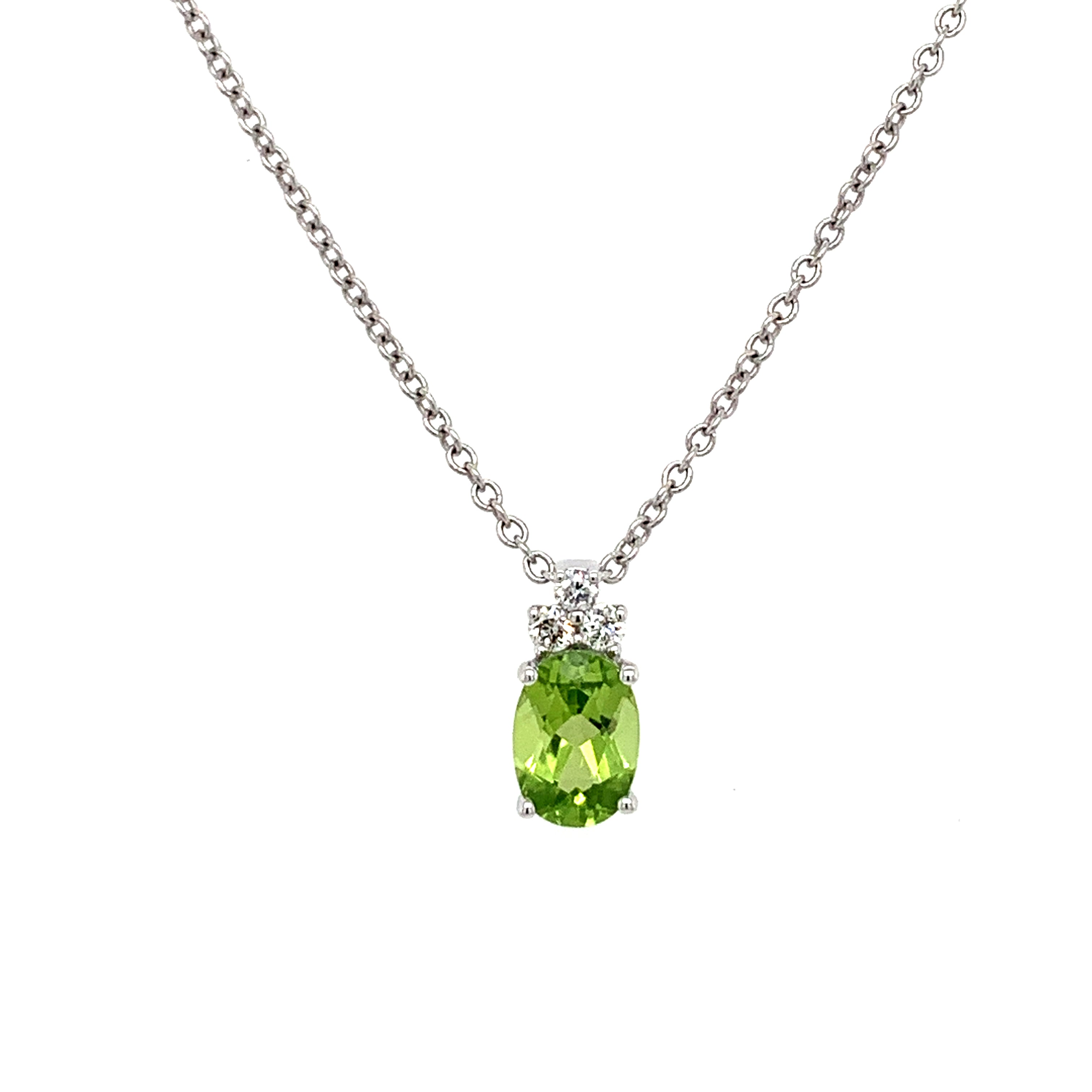 14K White Gold Peridot & Diamond Necklace