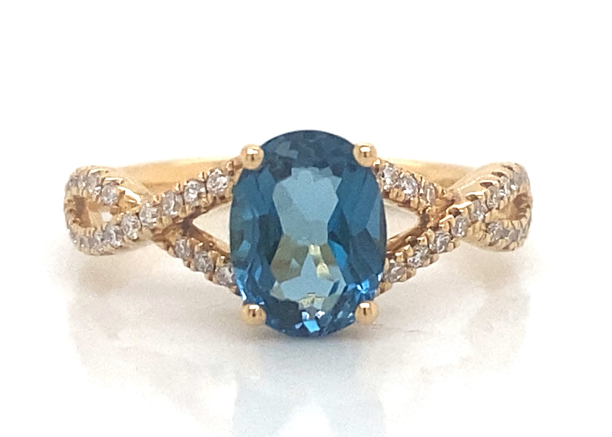 18K Yellow Gold London Blue Topaz And Diamond Twist Ring