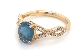 18K Yellow Gold London Blue Topaz And Diamond Twist Ring