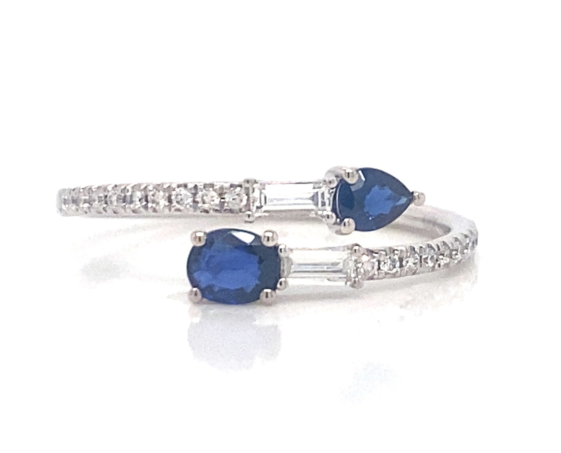 14K White Gold Blue Sapphire And Diamond Ring