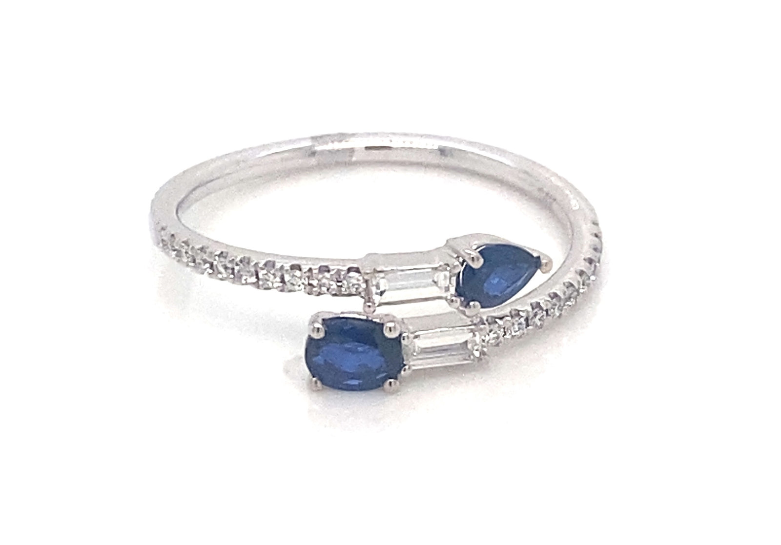 14K White Gold Blue Sapphire And Diamond Ring