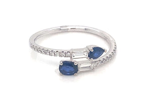 14K White Gold Blue Sapphire And Diamond Ring