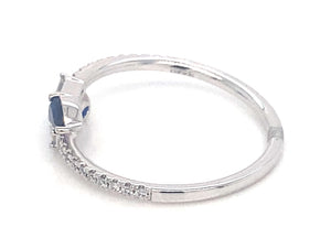 14K White Gold Blue Sapphire And Diamond Ring