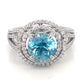18K White Gold Blue Zircon Double Halo Diamond Ring