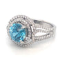 18K White Gold Blue Zircon Double Halo Diamond Ring