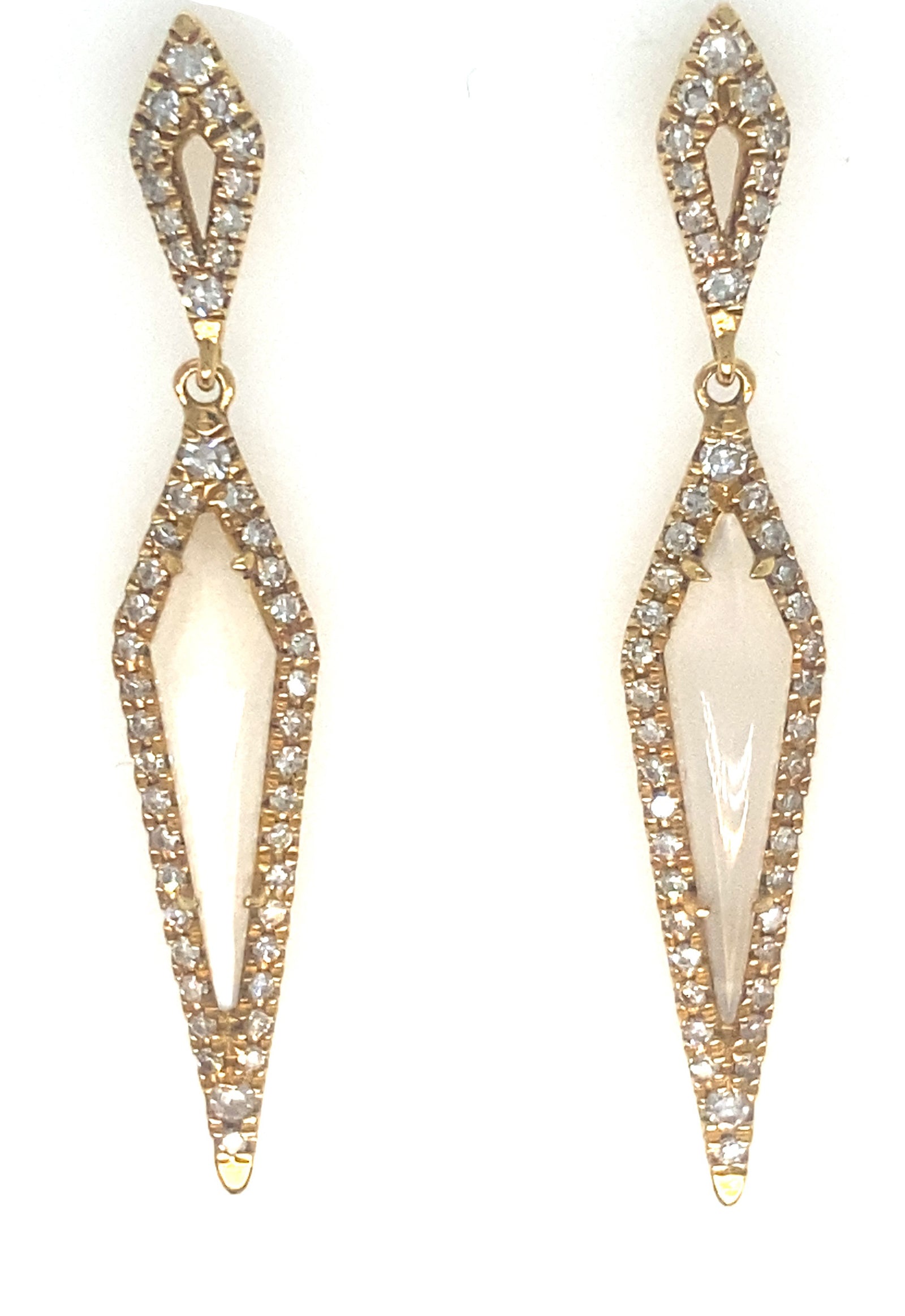 18K Yellow Gold Single Cut Diamond And Moonstone Earrings