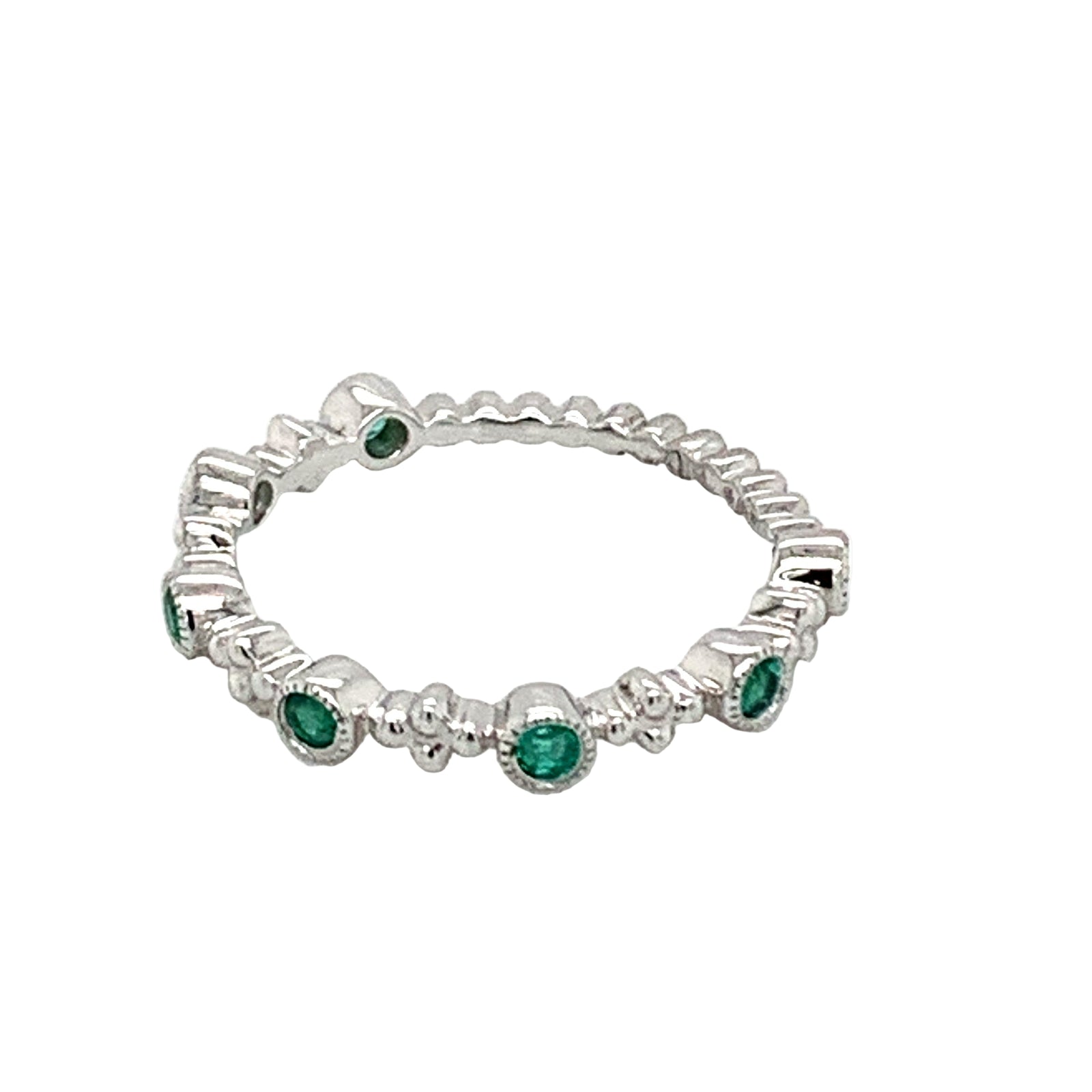 14K White Gold Bezel Set Emerald Stackable Ring