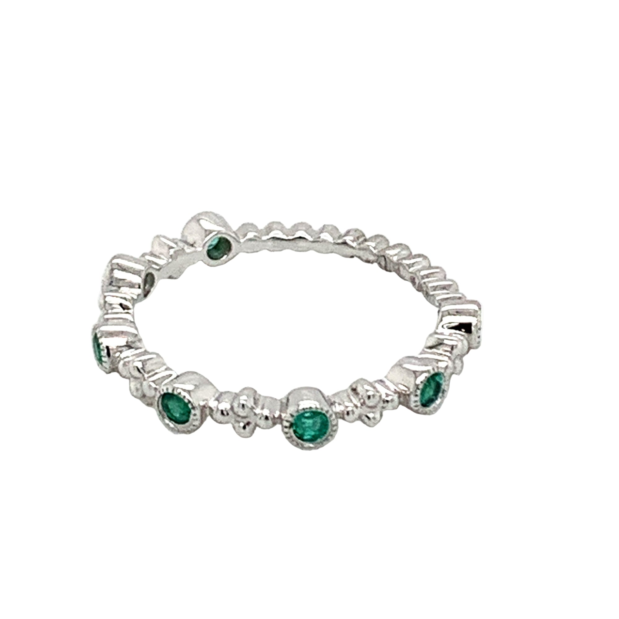 14K White Gold Bezel Set Emerald Stackable Ring