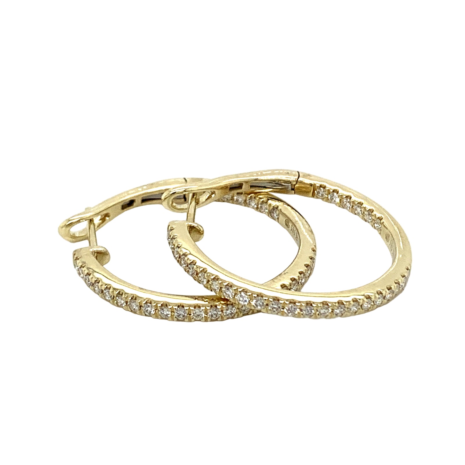 14K Yellow Gold & Diamond Round Hoop Earrings