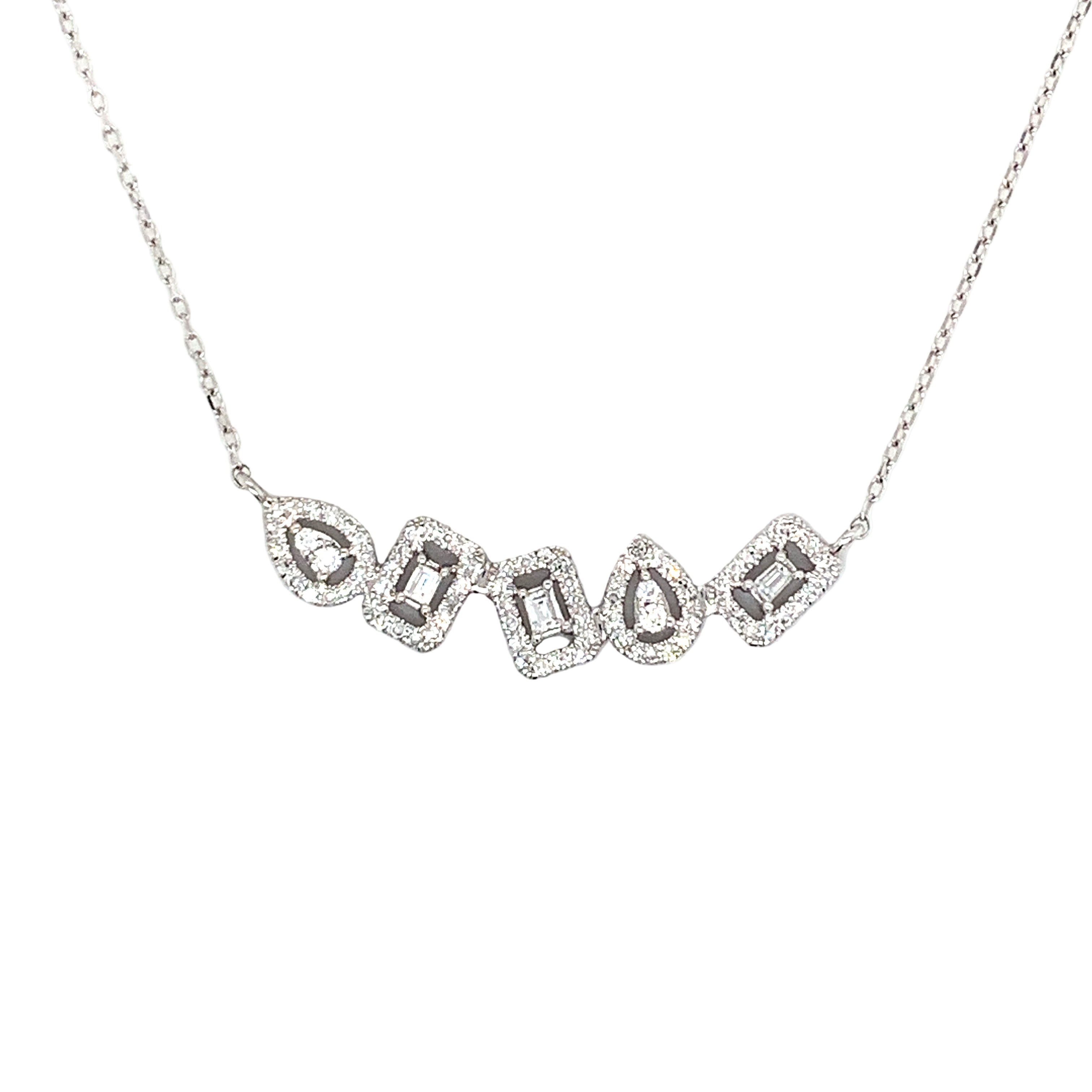 14K White Gold Multi-Shape Diamond Halo Necklace