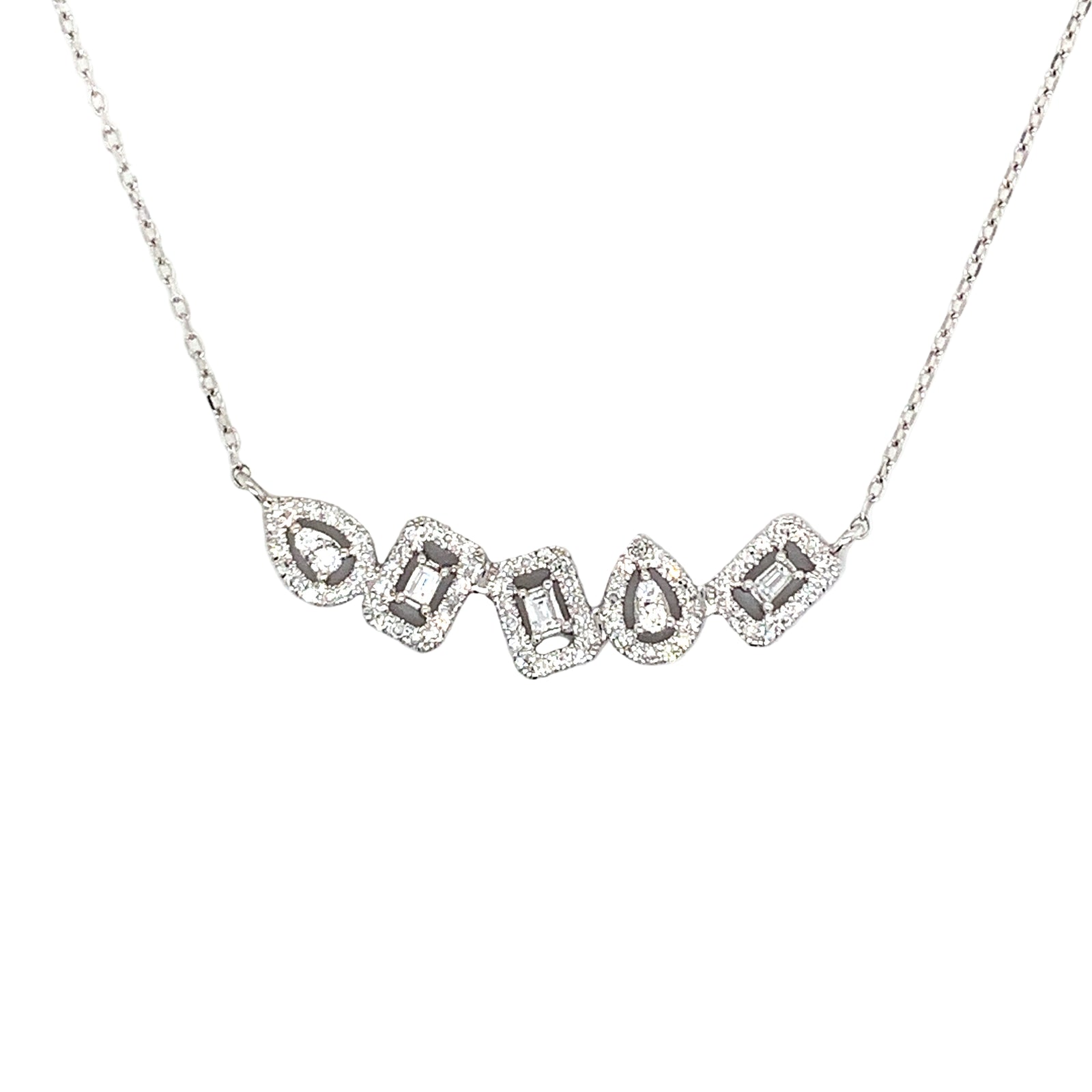 14K White Gold Multi-Shape Diamond Halo Necklace