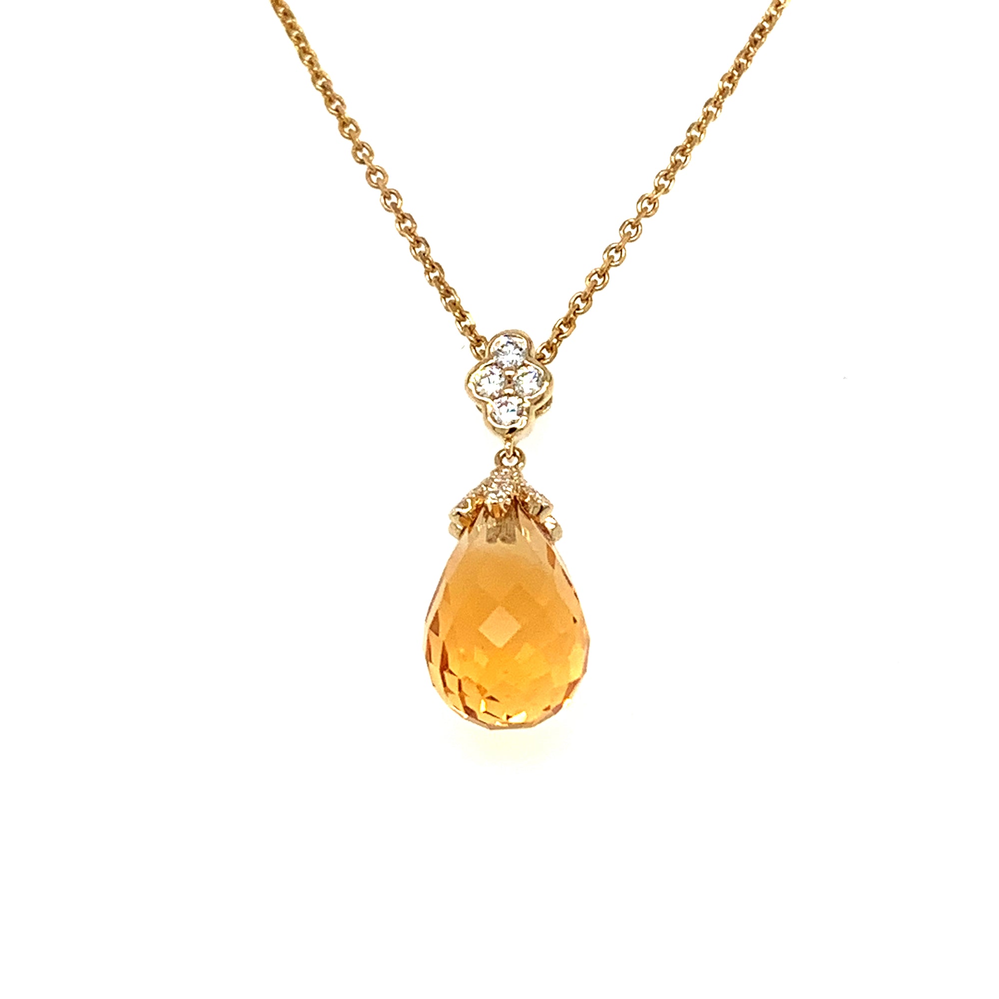 14K Yellow Gold Briolette Cut Citrine & Diamond Necklace
