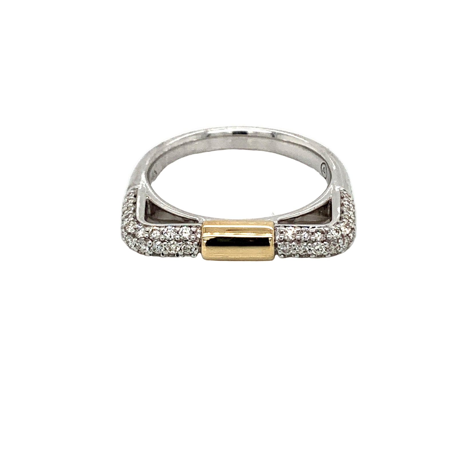 14K White & Yellow Gold Diamond Pave Bar Ring