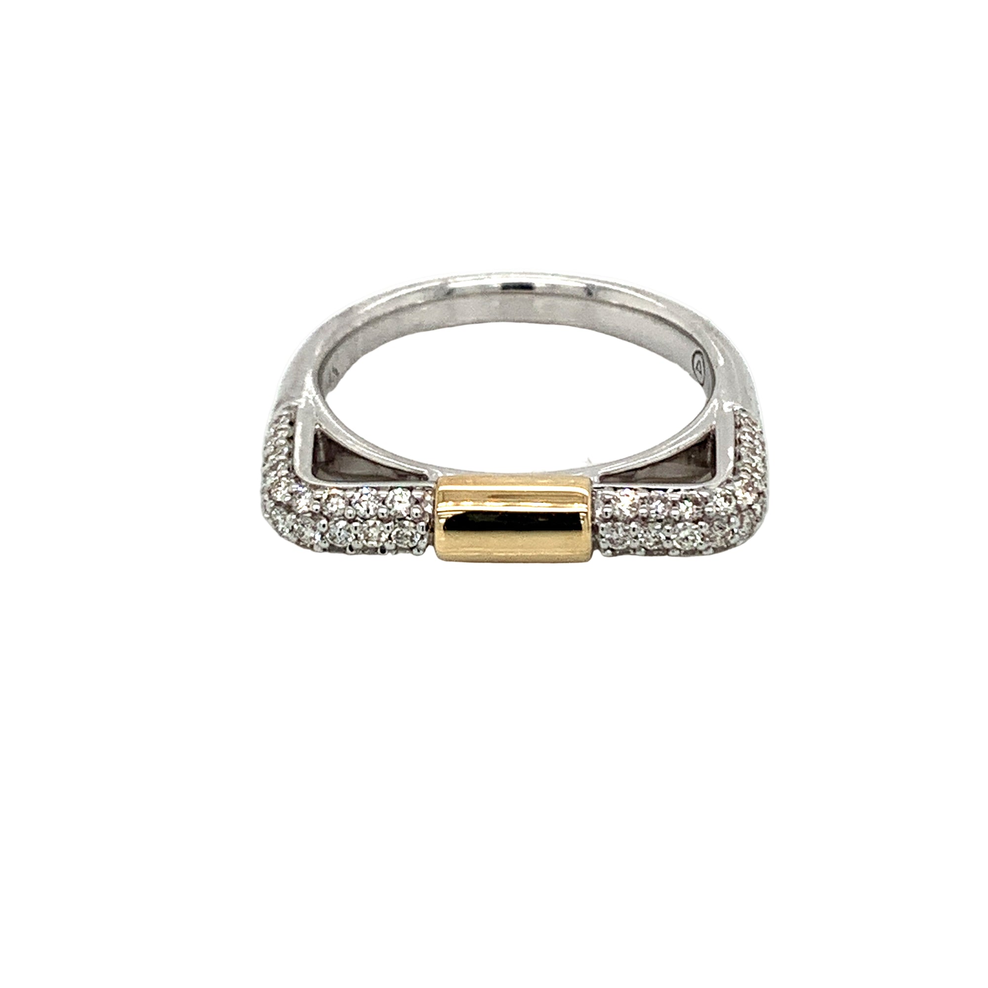 14K White & Yellow Gold Diamond Pave Bar Ring