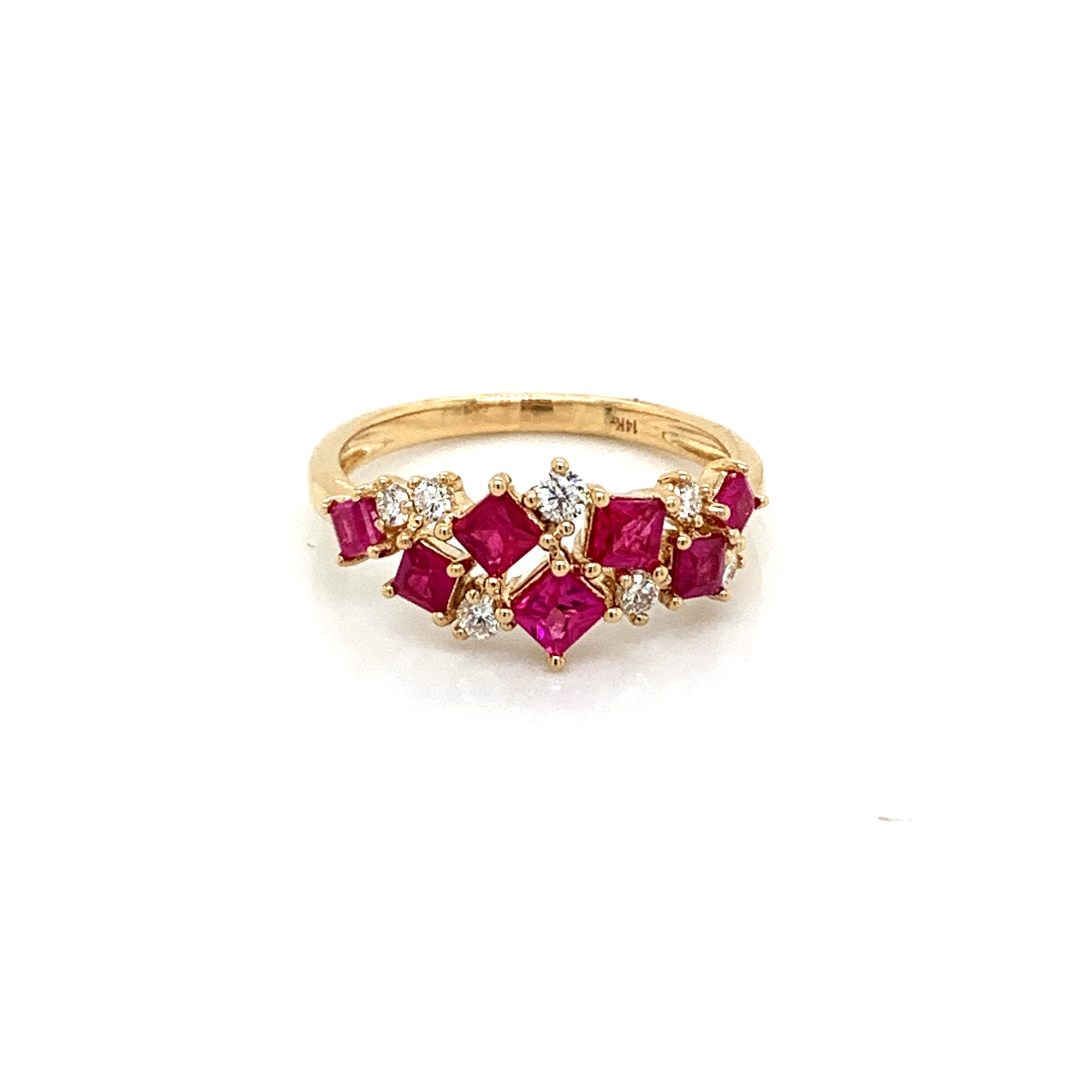 14K Yellow Gold Freeform Ruby & Diamond Ring
