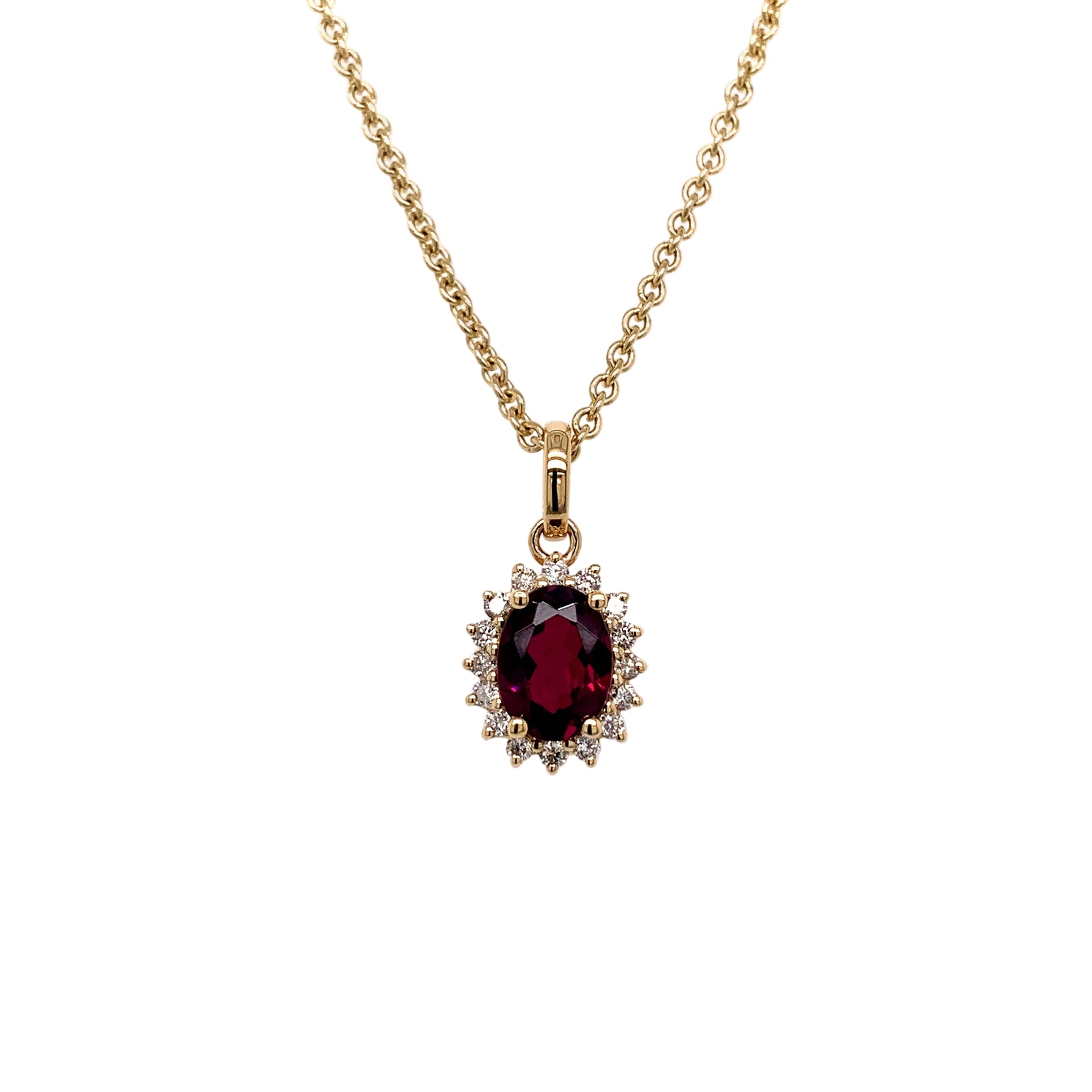 14K Yellow Gold Rhodolite Garnet & Diamond Necklace