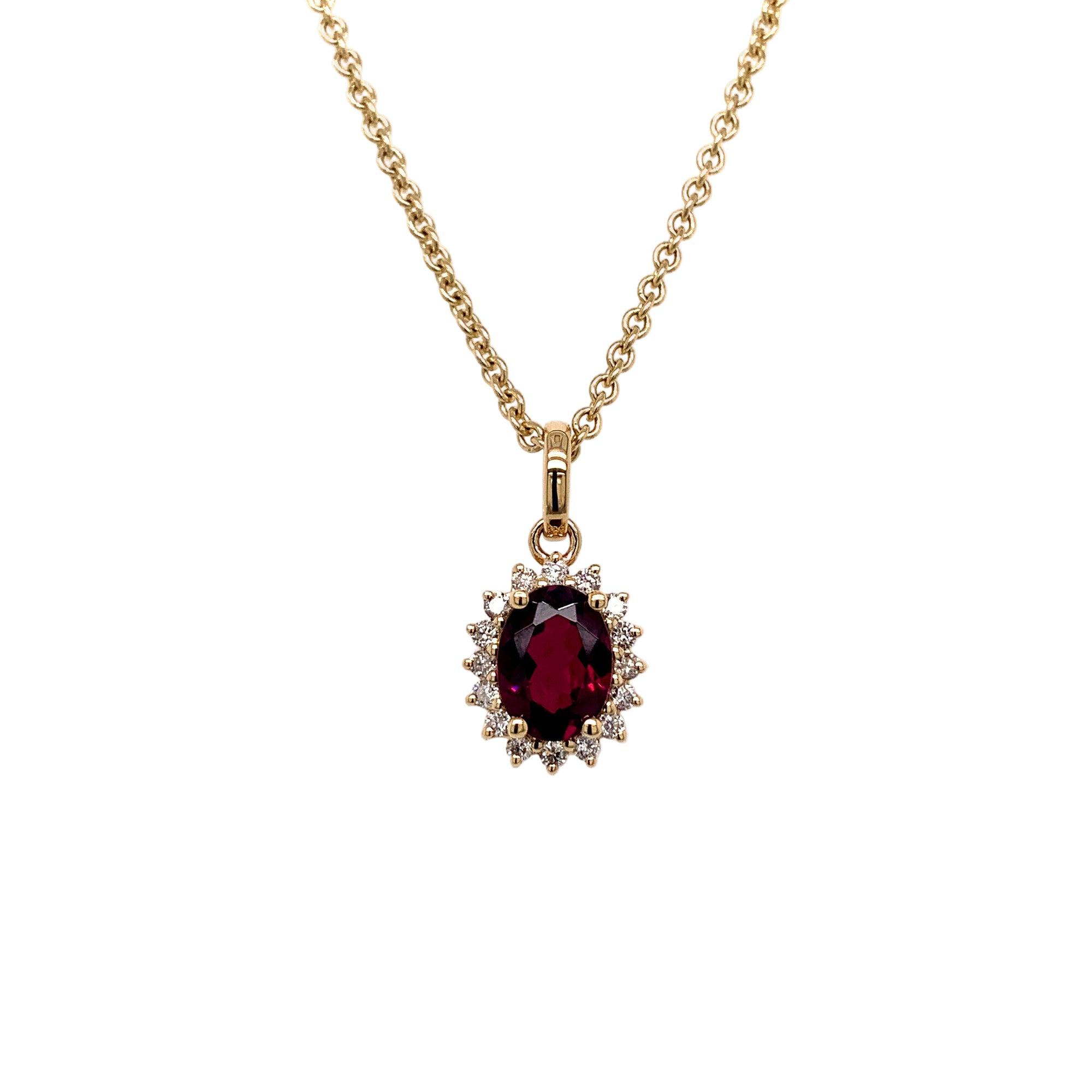 14K Yellow Gold Rhodolite Garnet & Diamond Necklace