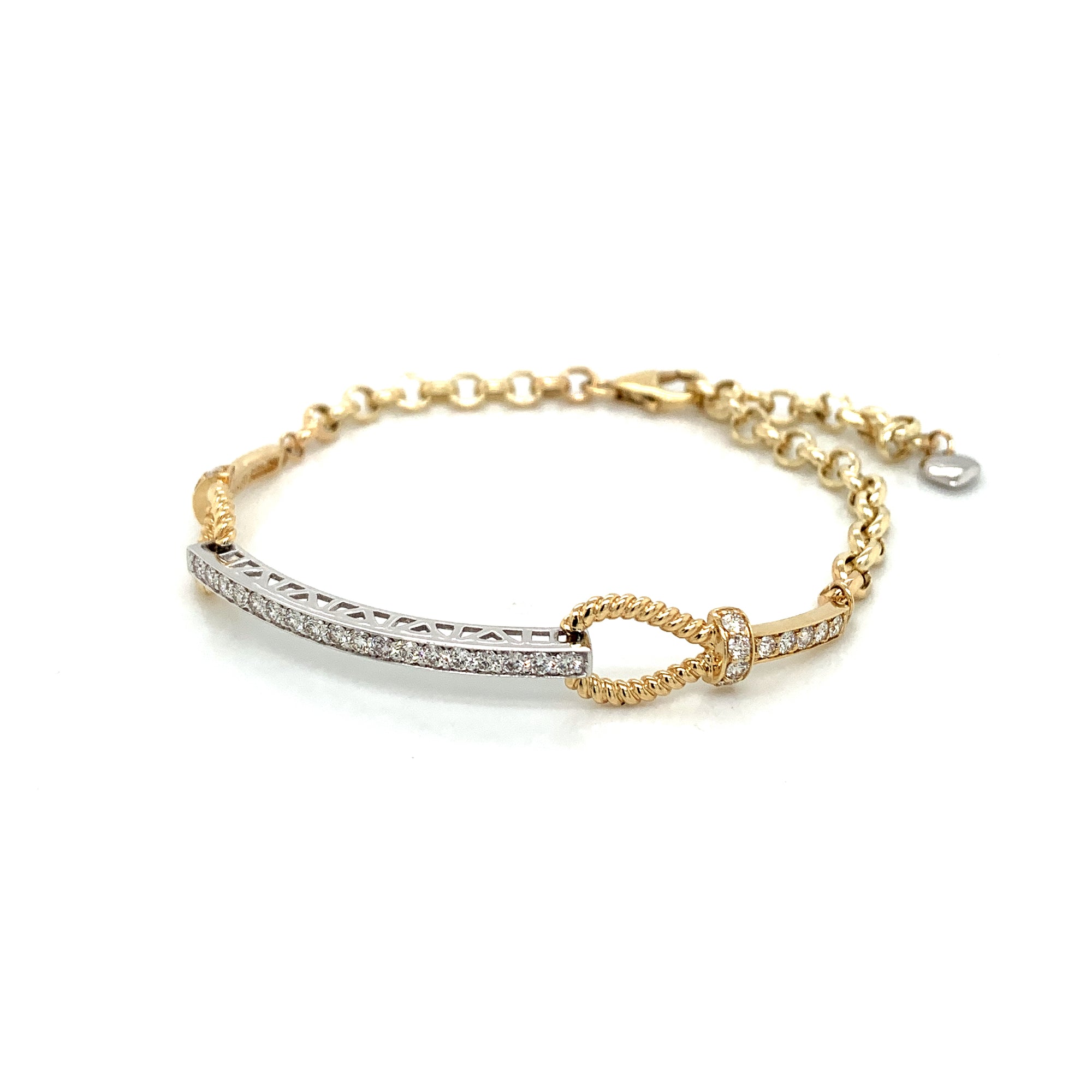 14K Yellow & White Gold Diamond Bar Bracelet