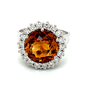 18K White Gold Madeira Citrine & Diamond Cocktail Ring