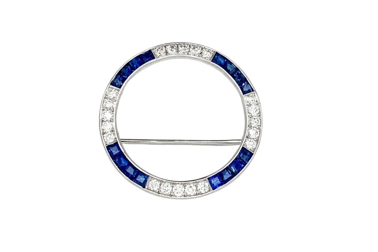 Platinum Vintage Sapphire & Diamond Circle Pin