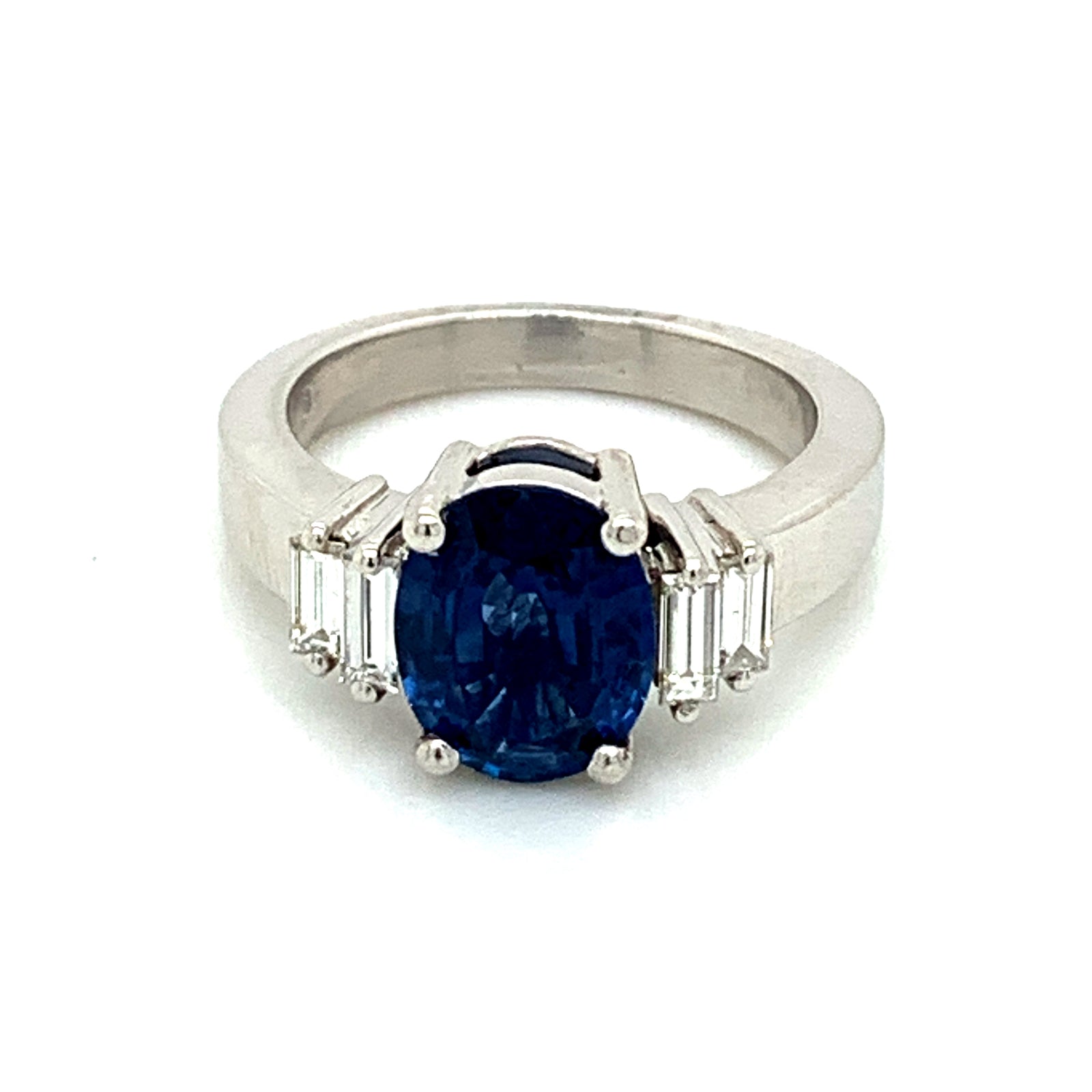 Platinum Oval Sapphire & Diamond Baguette Ring