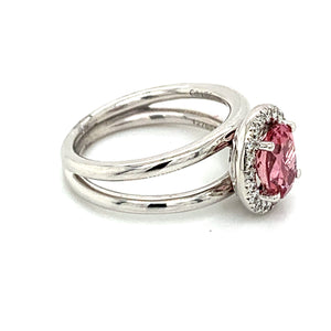 14K White Gold Oval Pink Tourmaline Diamond Halo Ring