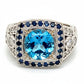 18K White Gold Swiss Blue Topaz, Sapphire & Diamond Vintage Inspired Ring