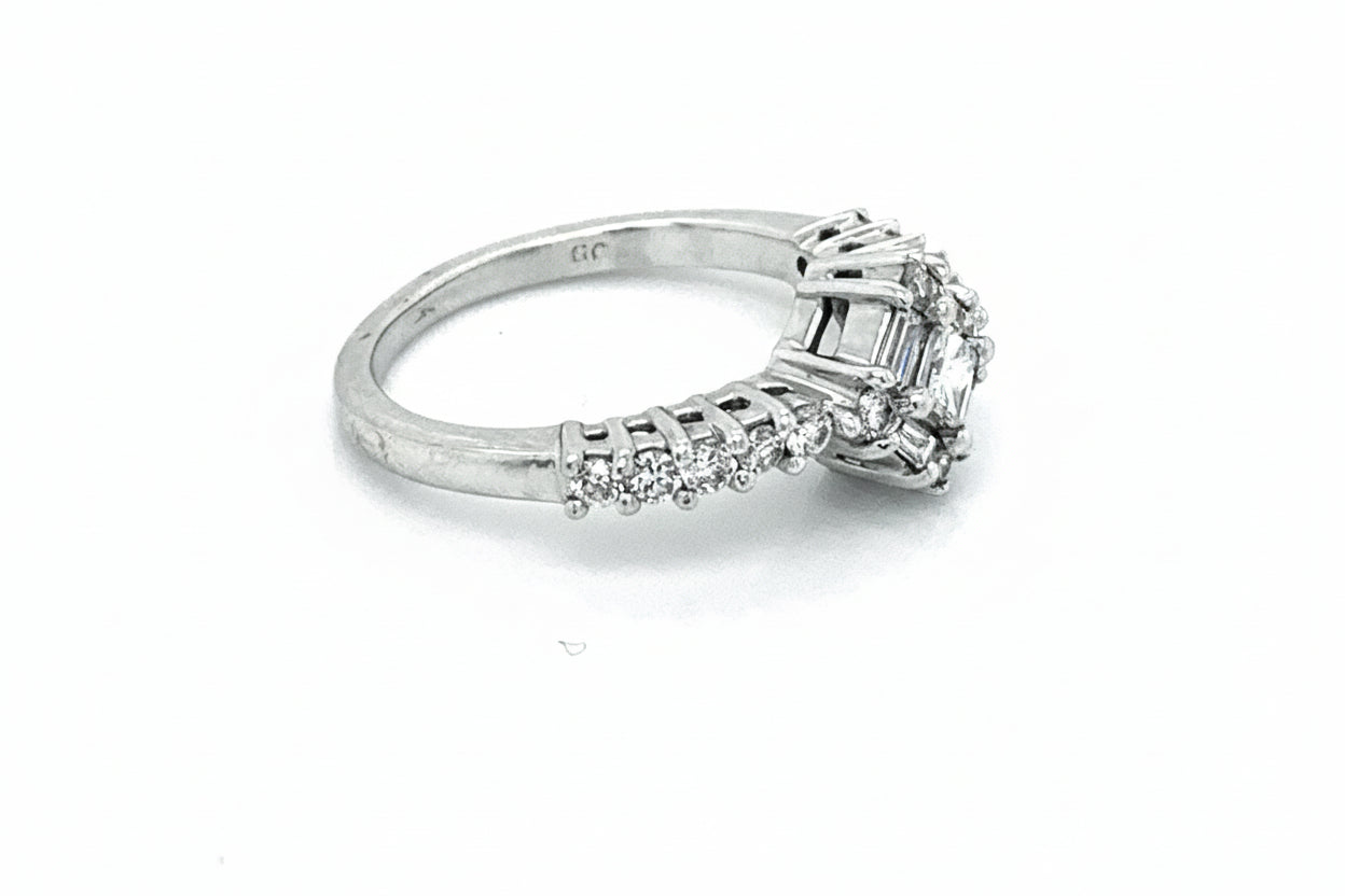 14K White Gold Diamond Square Cluster Ring