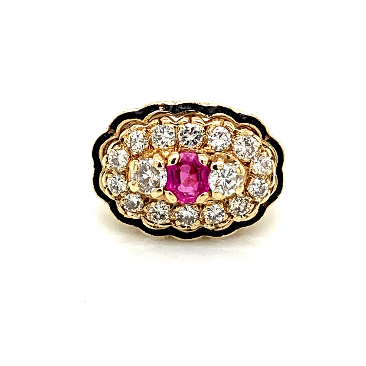 14K Yellow Gold Vintage Pink Sapphire & Diamond Ring