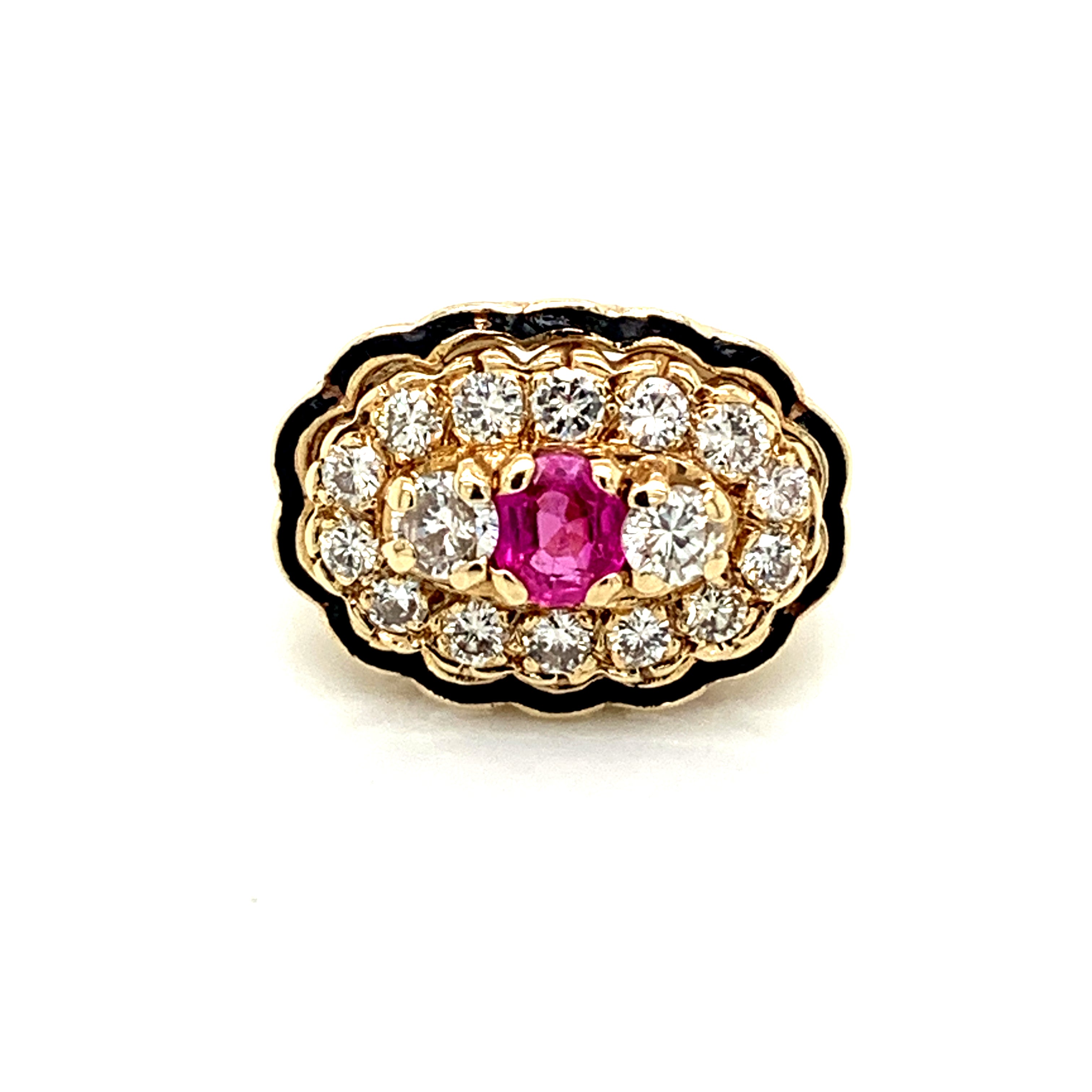 14K Yellow Gold Vintage Pink Sapphire & Diamond Ring