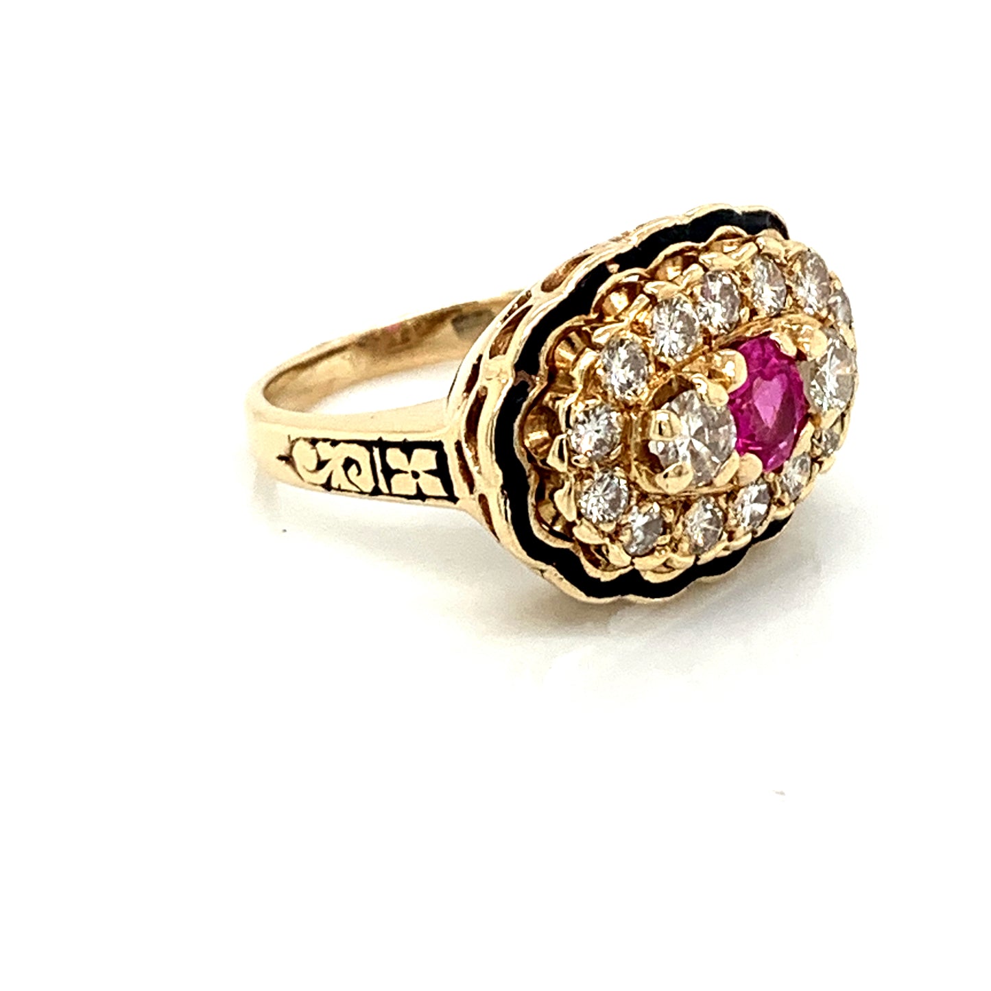 14K Yellow Gold Vintage Pink Sapphire & Diamond Ring