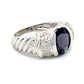 14K White Gold Oval Iolite & Pave Diamond Ring