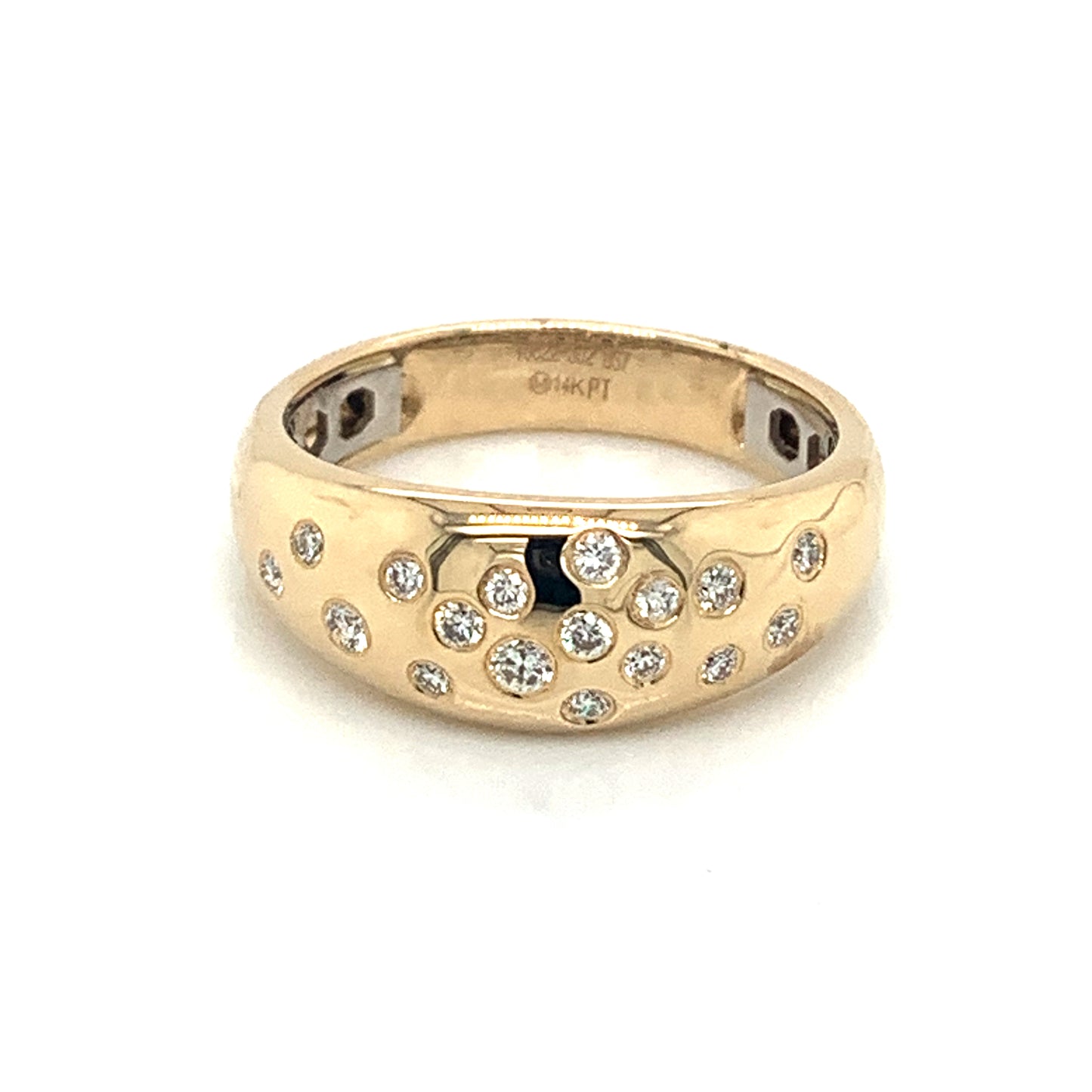14K Yellow Gold Burnish Set Diamond Dome Ring