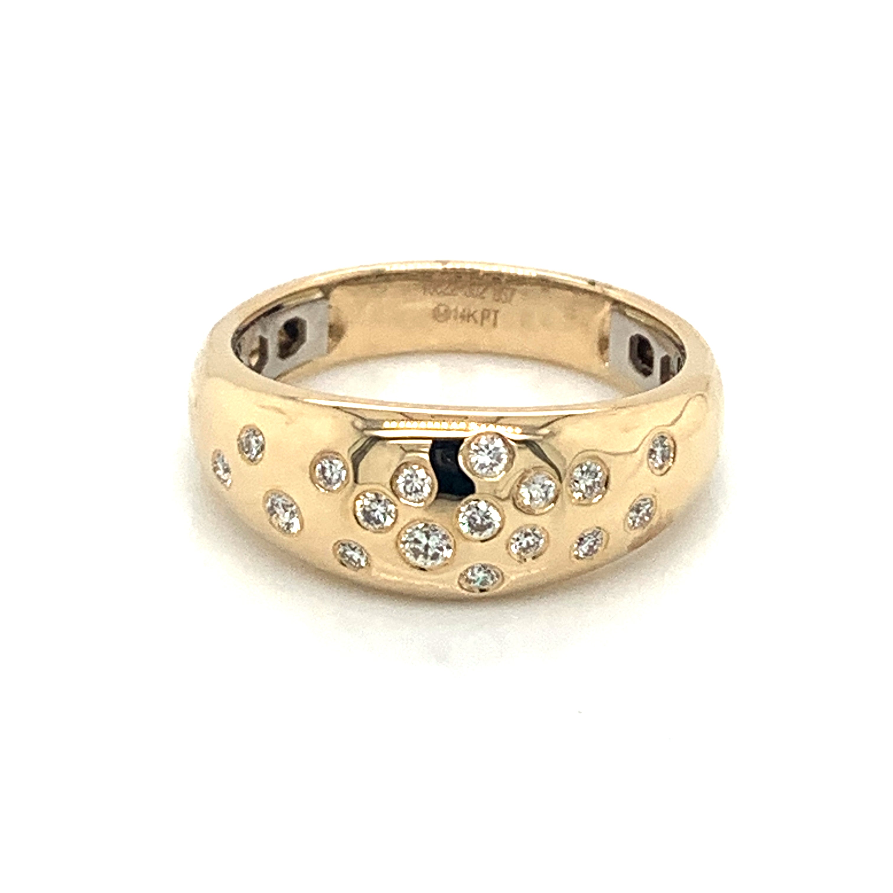 14K Yellow Gold Burnish Set Diamond Dome Ring