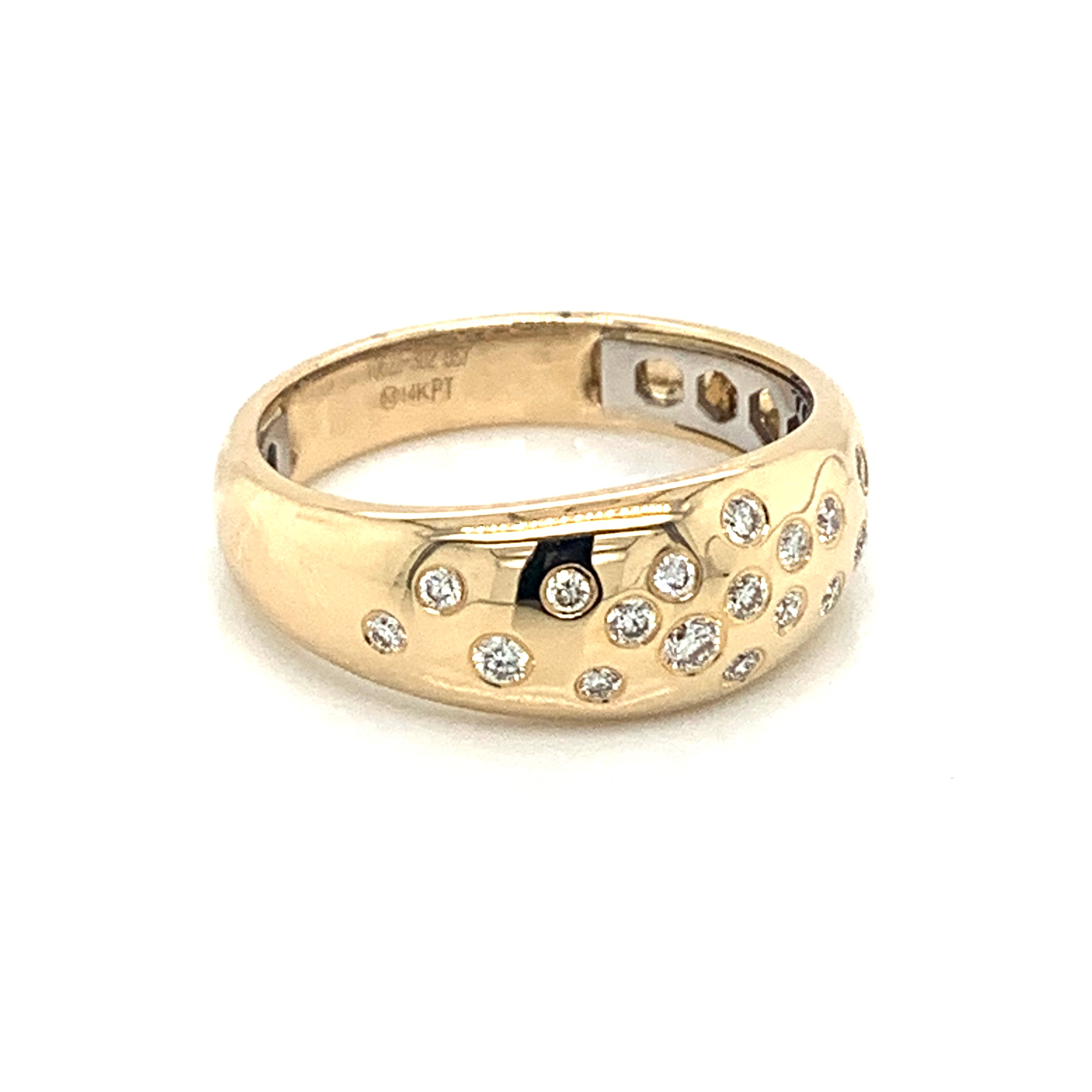 14K Yellow Gold Burnish Set Diamond Dome Ring