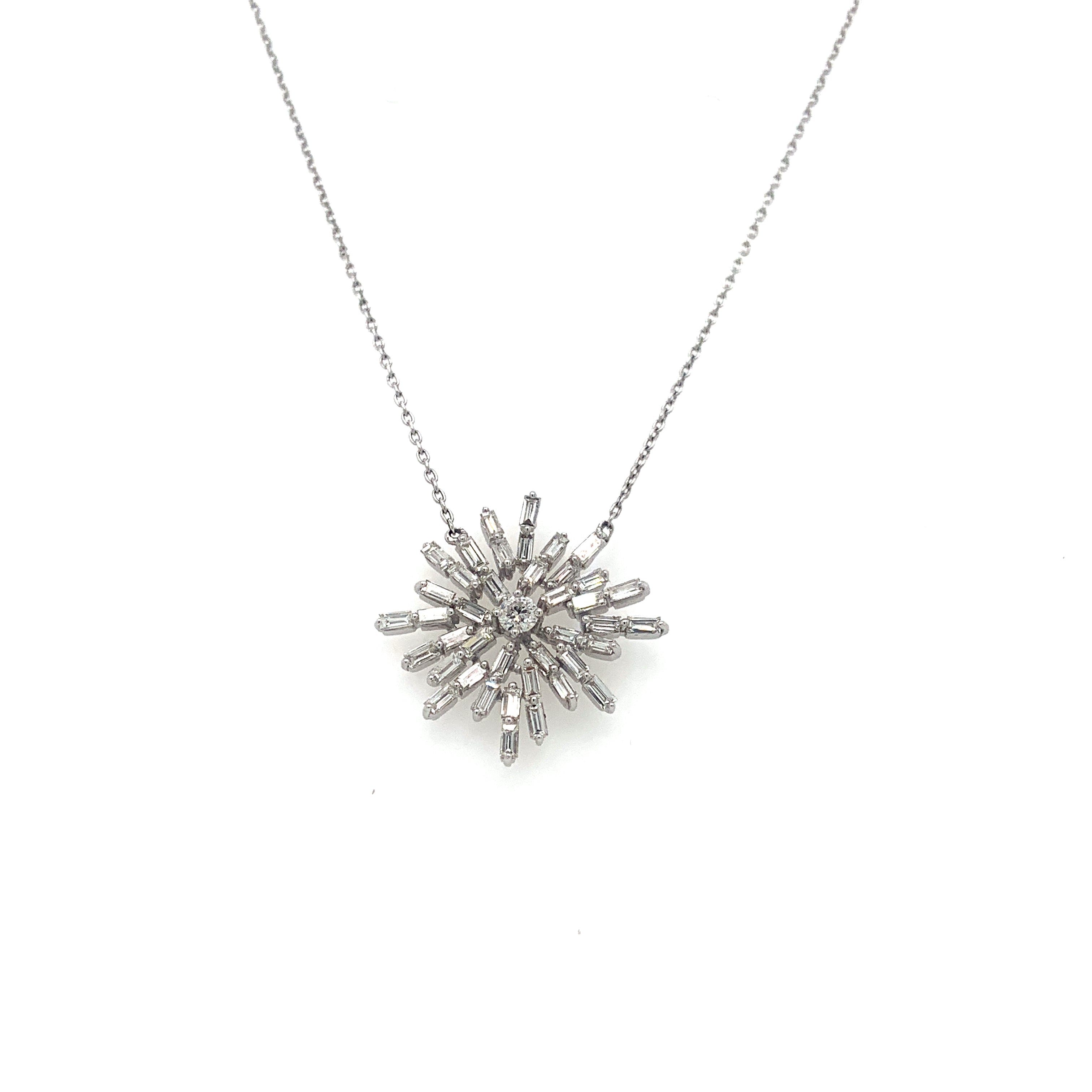 14K White Gold Diamond Snowflake Necklace