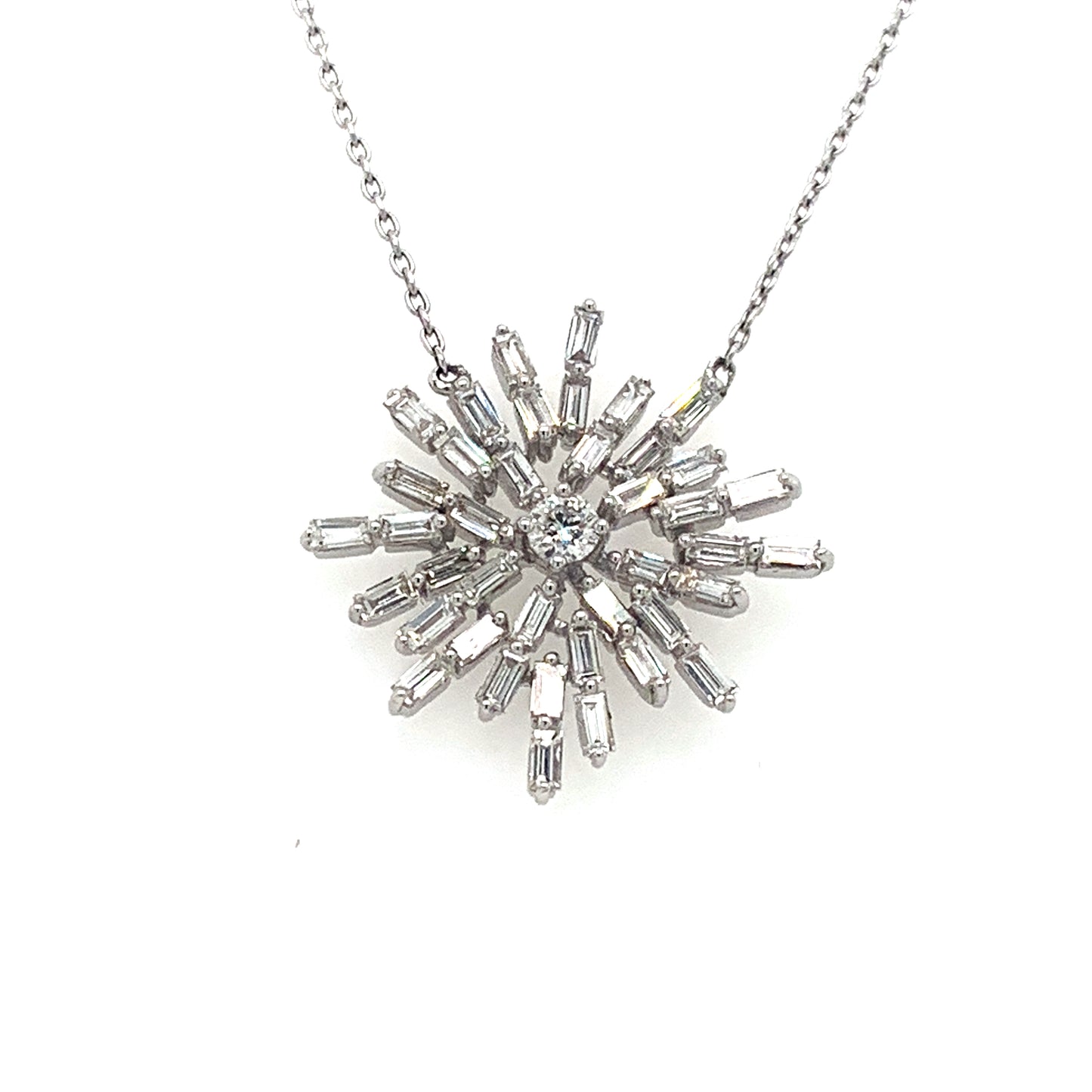 14K White Gold Diamond Snowflake Necklace