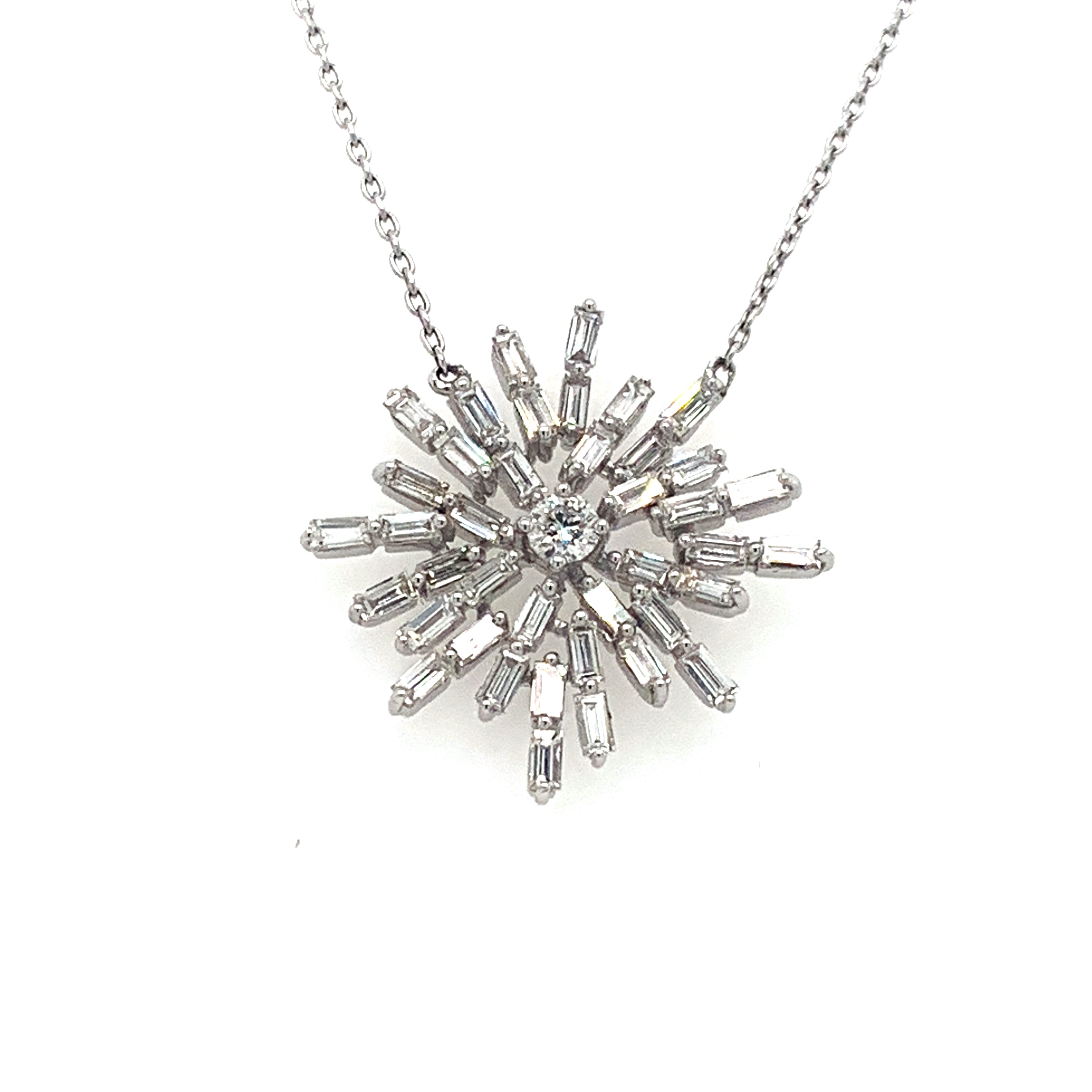 14K White Gold Diamond Snowflake Necklace