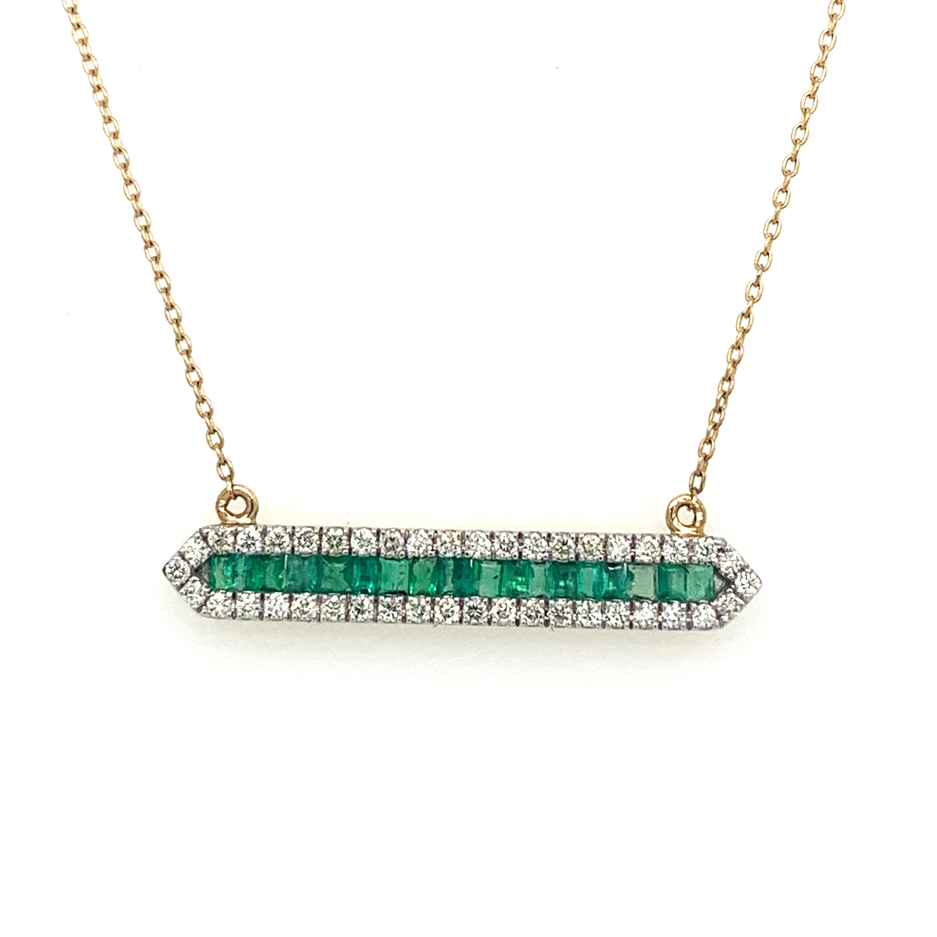 14K Yellow Gold Emerald & Diamond Bar Necklace