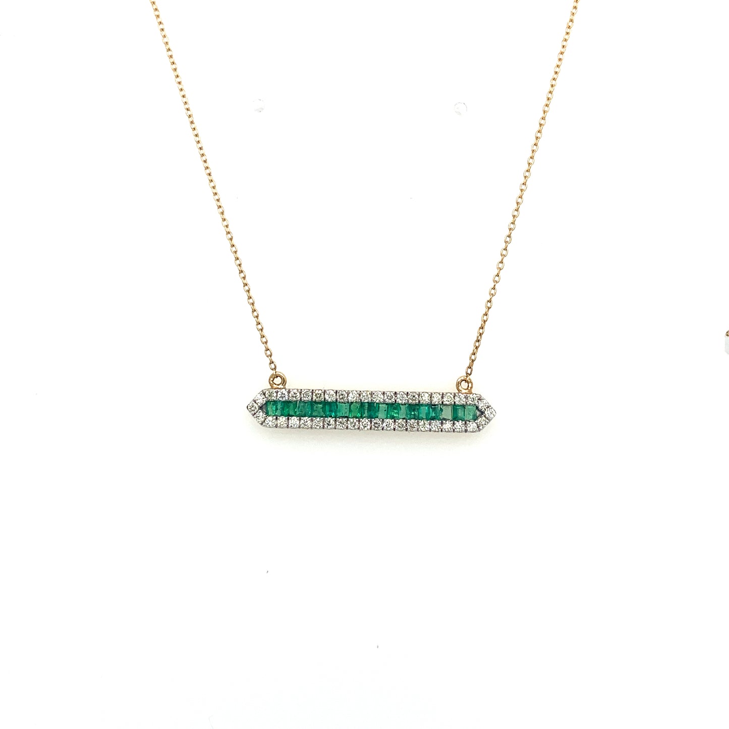 14K Yellow Gold Emerald & Diamond Bar Necklace