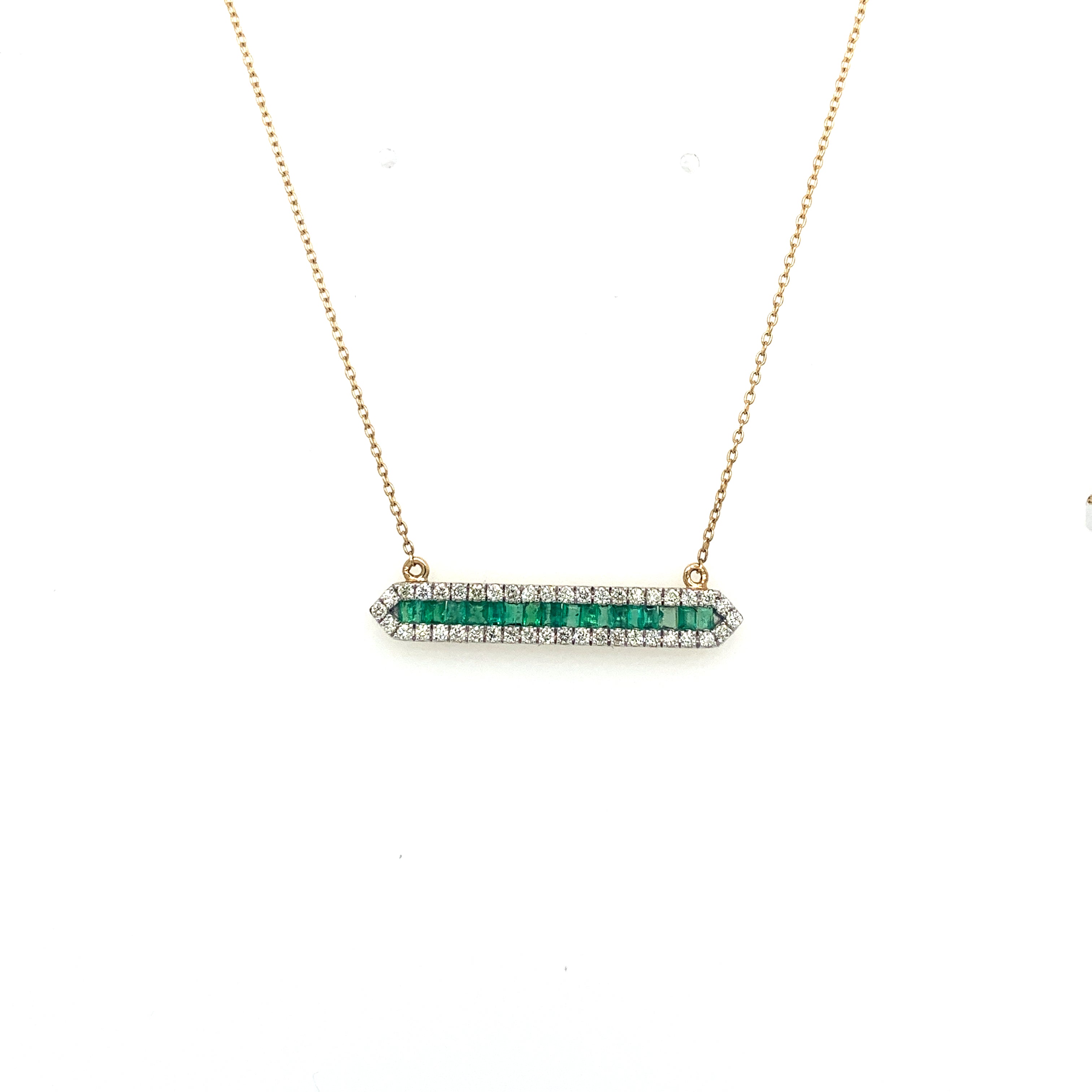 14K Yellow Gold Emerald & Diamond Bar Necklace
