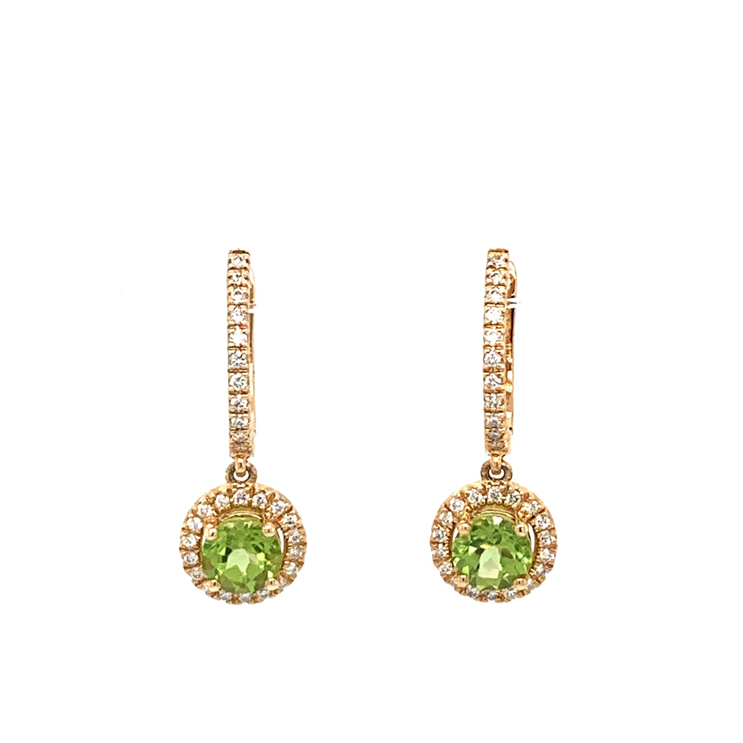 14K Yellow Gold Peridot & Diamond Drop Earrings