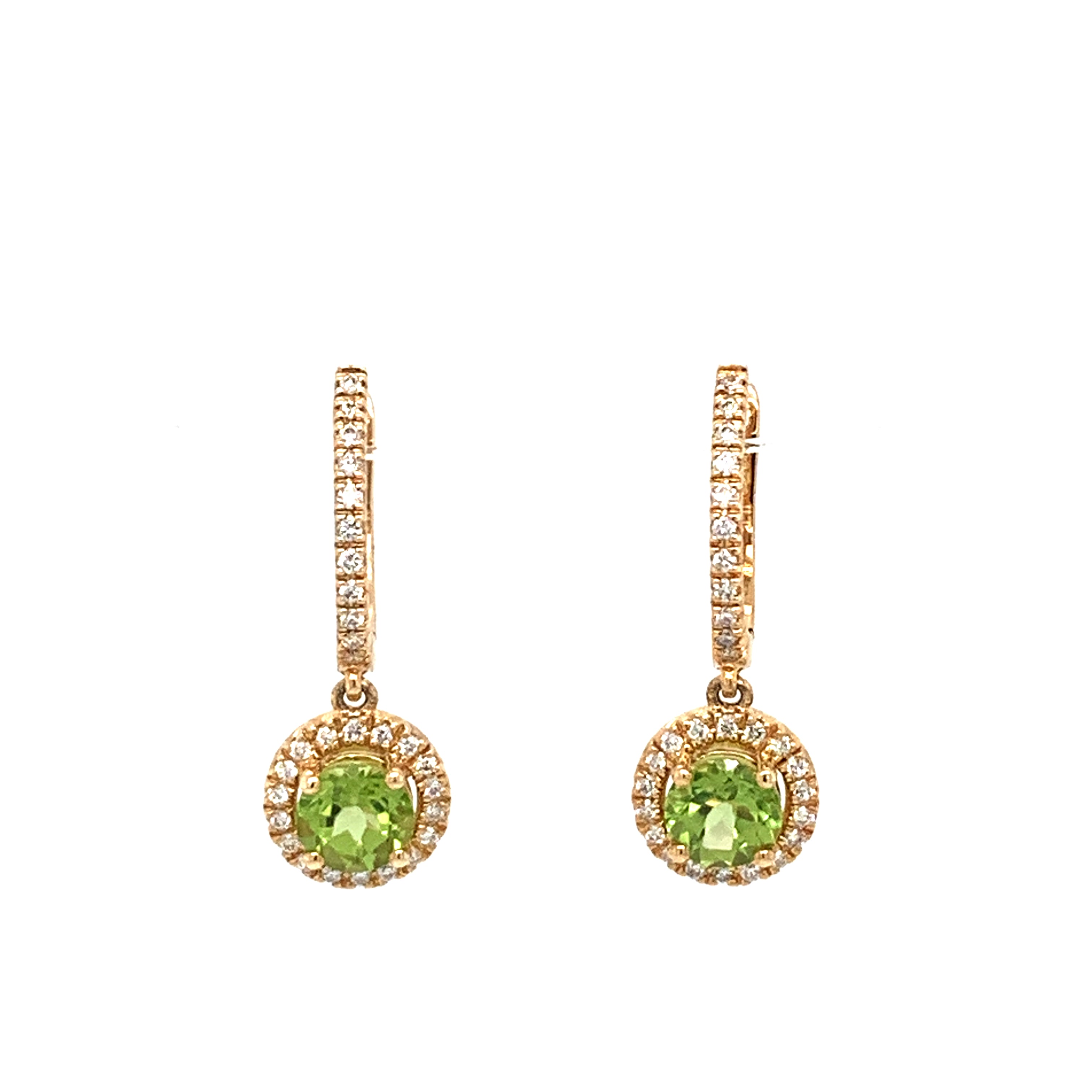 14K Yellow Gold Peridot & Diamond Drop Earrings