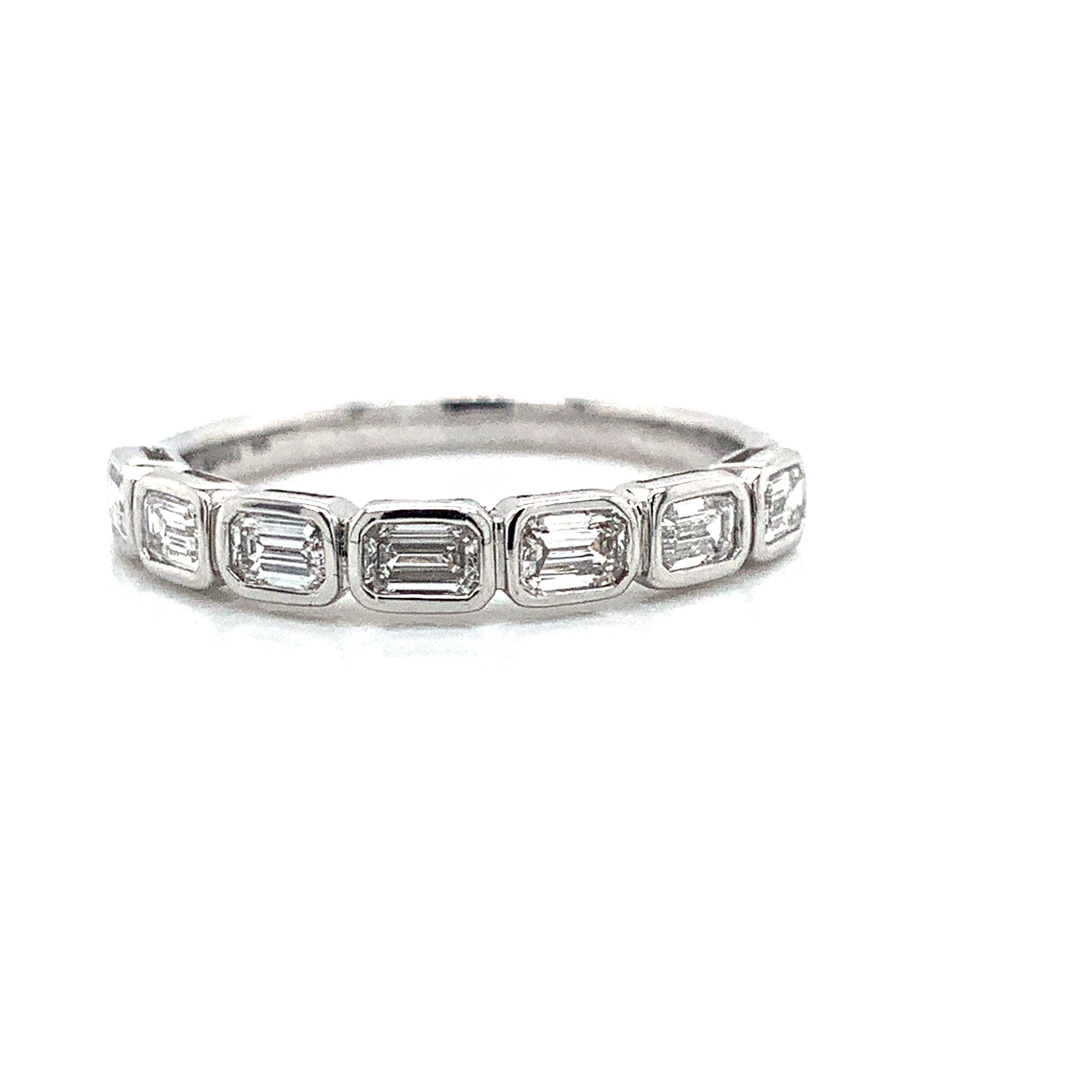 14K White Gold Bezel Set Emerald Diamond Half Eternity Ring